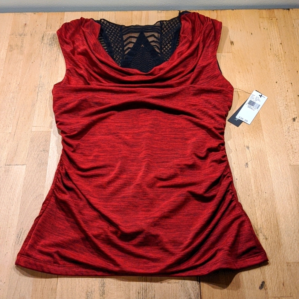 NWT Women's Red AB Studio Tank Top with Black Lace Small